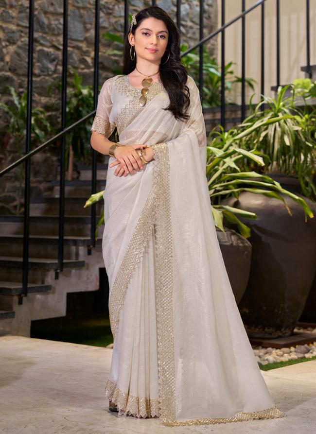 Soft Organza Off White Wedding Wear Hand Work Saree